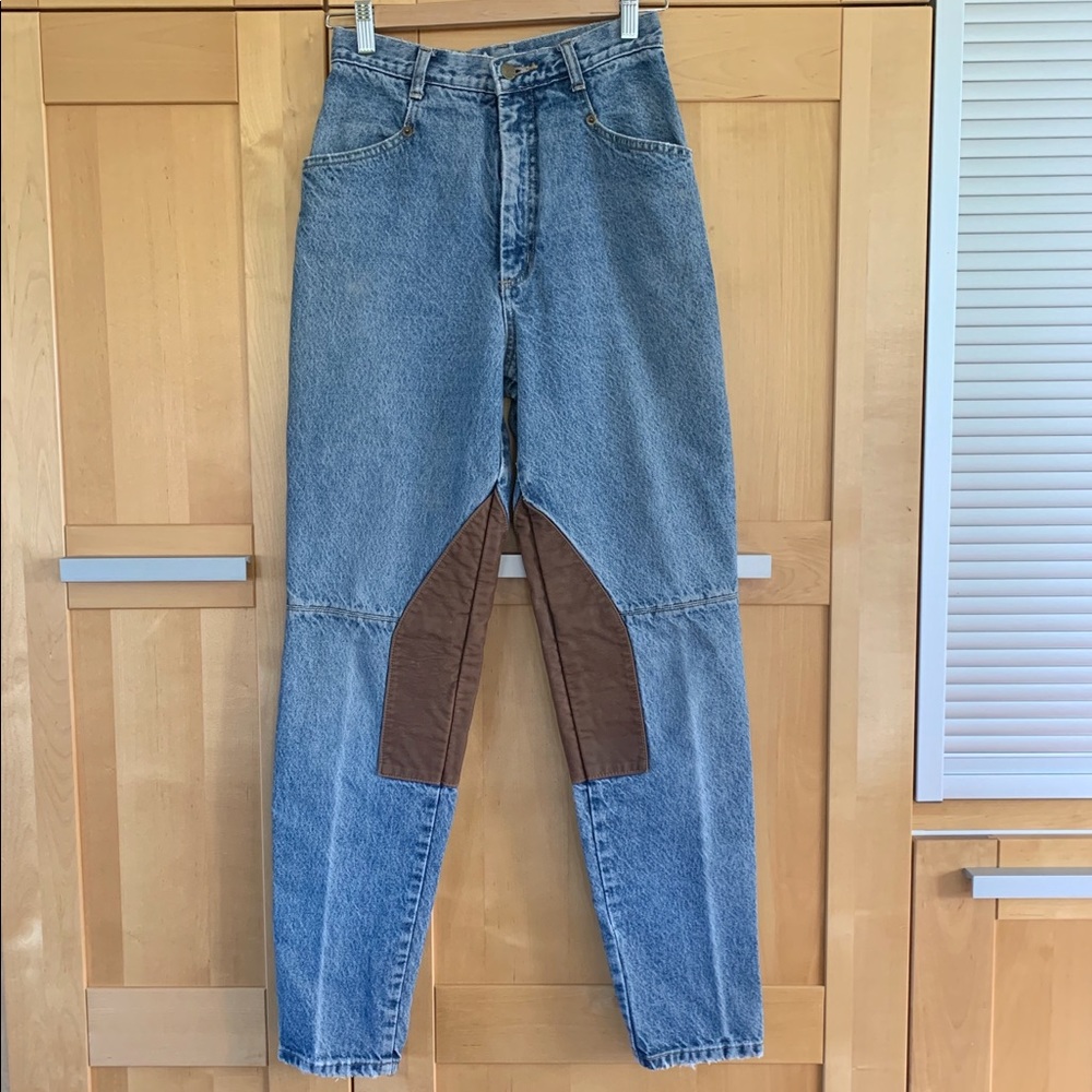 ALFRED SUNG High Rise Blue Jeans with Brown Accents